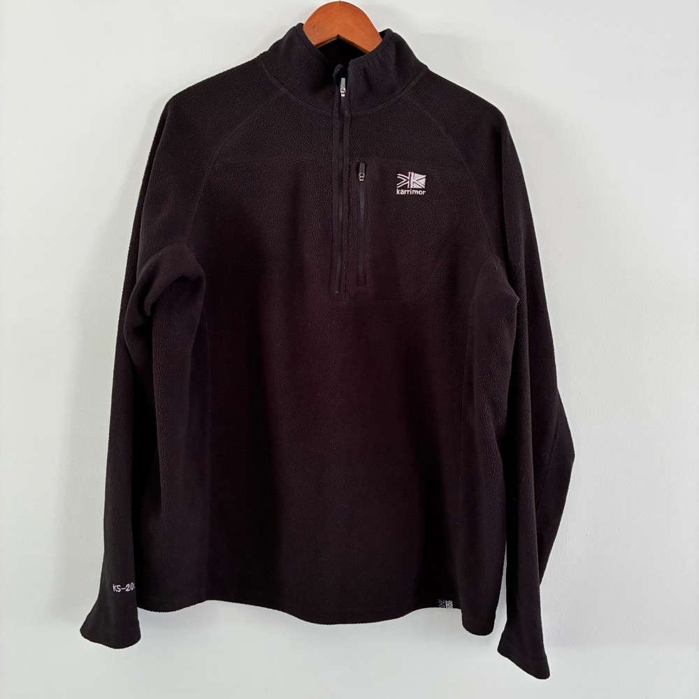 Karrimor Fleece Pullover L Black Quarter Zip Chest Pocket Jacket Gorp Hike Camp